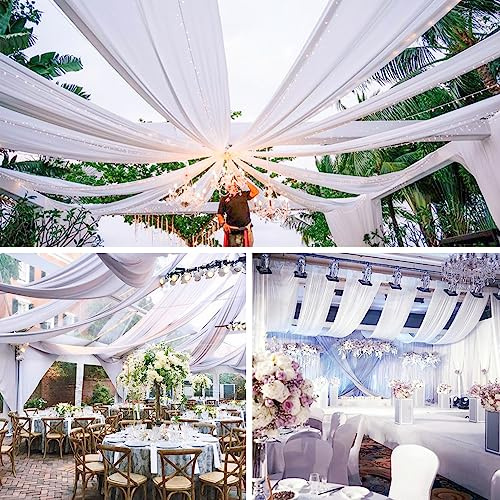 Lot de 6 rideaux de plafond pour mariage, 152 x 61 cm, en tissu drapé en forme d'arc, rideaux transparents, décoration de plafond de mariage, pour fête, cérémonie, butin de scène, blanc