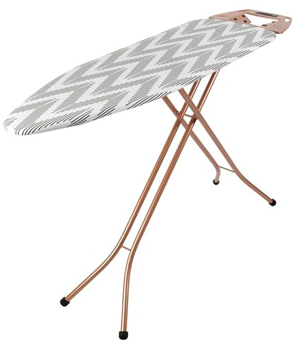 Beldray LA031596ROSEFEU7 Ironing Board - Folding Collapsible Ironing Table, Adjustable Iron Rest, 7 Height Options, Thick Underlay for Smooth Press, Heat Reflective Cover, Hanger Slots, 122 x 38 cm