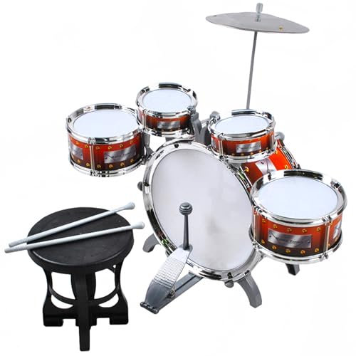 KRUZZEL Schlagzeug Kinder 5-teilig Ab 3 Jahren - Komplettes Drum-Set mit Hocker, Becken & Sticks für kleine Musik-Fans - Kinderschlagzeug - Realistisches Kinder-Schlagzeug 22464