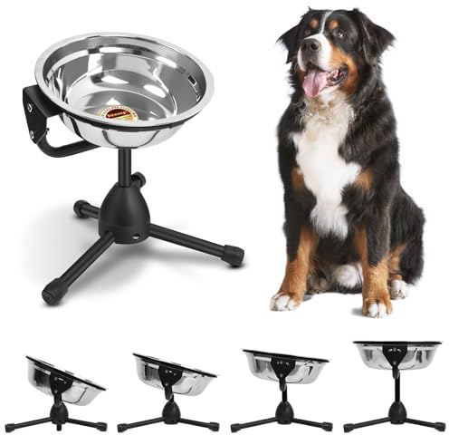 Elevated Dog Bowl with Adjustable Metal Stand,8.5''x2.9'' Size for Dogs Between 30 and 70 lbs,0.5 Gal 2 Liter,Stainless Steel Dog Food Bowl Water Bowl Height Adjustable Non-Slip Raised Dog Bowl Set