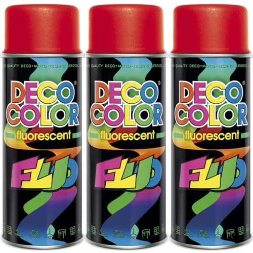 Deco Color 3er Sparpack Lackspray Neon ROT 400ml - fluoreszierender ACRYL - Sprühlack in leuchtenden Farben (3 Dosen 400ml Neon Rot)