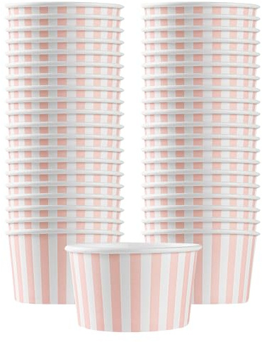 Restaurantware-Coppetta 12-Ounce Dessert Cups, 50 Disposable Ice Cream Cups - Lids Sold Separately, Sturdy, Pink And White Paper FroYo Bowls, For Hot And Cold Foods, Perfect For Gelato Or Mousse