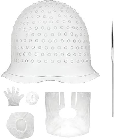 Landrain Bonnet à mèches réutilisable haute brillance DIY Coloration Bonnet en silicone avec trous
