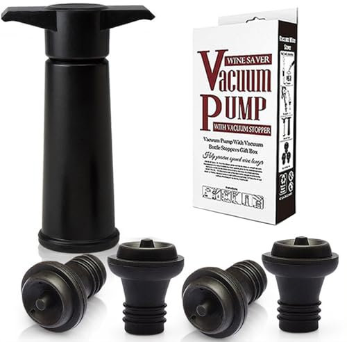 Oenothera Bouchon Vin Vide Air, Pompe à Vide Vin avec 4 Bouchons, Bouchon Bouteille Vin Réutilisable pour Garder Le vin Frais