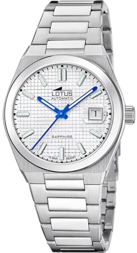 LOTUS Montre Automatique Homme Acier Inoxydable 316L Argenté - Montre Analogique Homme - Calendrier - Verre Saphir Haute Résistance - Étanche 10 ATM 18999/1