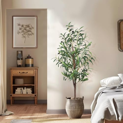 CETRD Realistic 4FT Artificial Olive Tree, Tall Artificial Plants Indoor Outdoor Fake Plant with Pot, Thicker Trunk More Leaves & Fruits Maintenance-Free Faux Tree for Office Home Shop Decor(120CM)