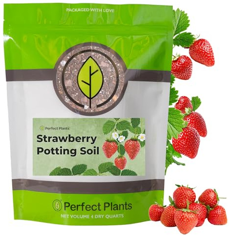 Perfect Plants Organic Strawberry Potting Mix | Organic Premium Mix | Use with Strawberry's, Pineberry's, or Other Fruit Plants (4qt)