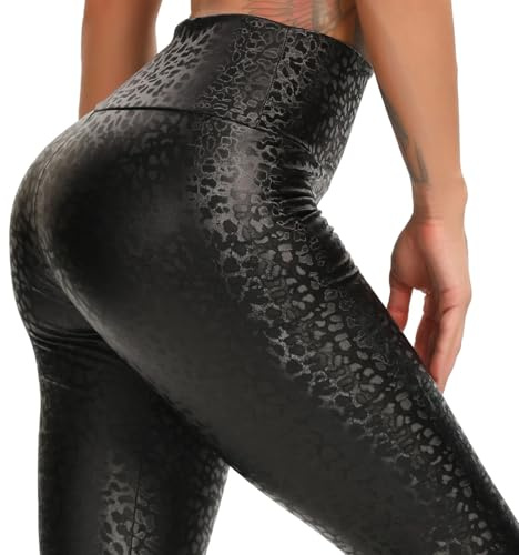 JHSDHYD Pantalon Yoga Mode Femmes Pantalons en Cuir PU élastique Taille Haute Hiver Leggings en Cuir Mince Leggings Maigre Polaire Pantalon léopard Pantalons en polyuréthane(Black Leopard,S)
