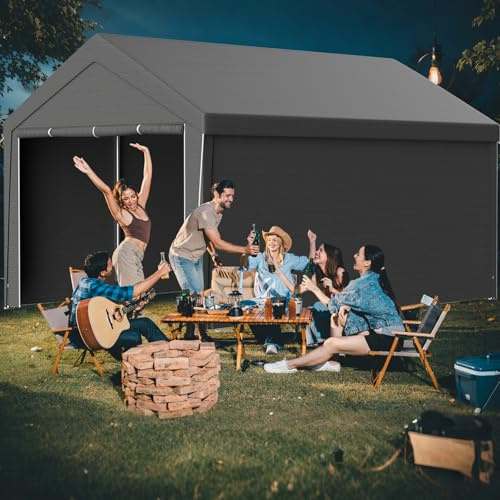 Kidsgigglz Tonnelle Carport 4x6 m, Grande Tente de Garage, UV et Tissu déperlant, pour SUV, Bateaux, camions ou entrepôt extérieur, Structure Durable et résistante aux intempéries (Gris)
