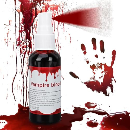 Faux Sang, Spray Sang， Halloween Maquillage pour Visage Fake Blood, Maquillage Halloween pour Visage Lavable Fake Blood pour Zombie, Vampire, Cosplay, Maquillage de Théâtre, 60ml