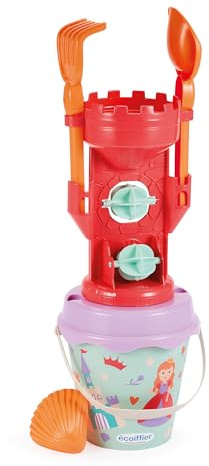 Ecoiffier - Seau de Plage Enfant 17 Cm Thème Princesse - Moulin À Sable Tamis Pelle Râteau Moule Inclus - Dès 18 Mois - Jouet pour Enfant - 261 - Garantie France Origine