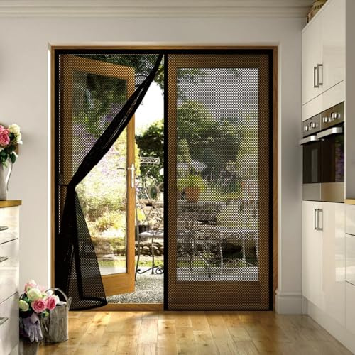 Zanzariera Magnetica 195 x 211 cm Magneti Extra Forti Chiusura Automatica Traspirante Anti Zanzare Insetti, Autoadesiva Senza Fori Porta Anti Zanzare Mosche per Balconi, Nero