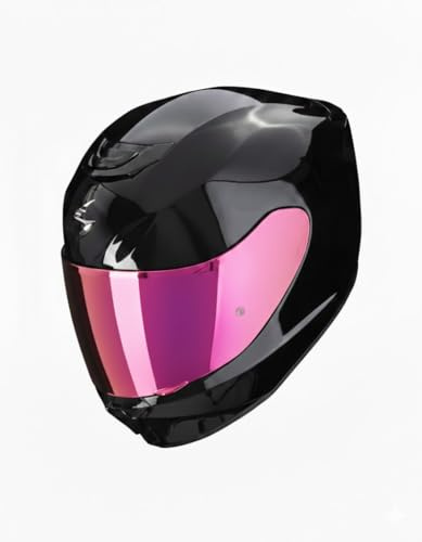 Scorpion Exo-391 Solid Negro Brillo | Casco de Moto Integral Unisex Hombre y Mujer Homologado ECE 22.06 (S) + Visera Rosa