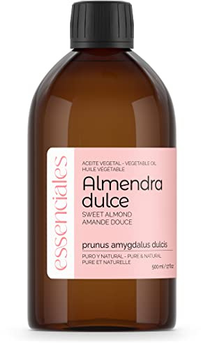 ESSENCIALES - Aceite de Almendras Dulces 100% Puro y Natural, 500 ml. Aceite Corporal Prensado en frío para el cuidado de la piel