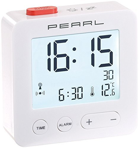 PEARL Funkwecker: Digitaler Reise-Funk-Wecker mit Thermometer und beleuchtetem Display (Reisefunkwecker, Digitaler Funkwecker, Thermometern)