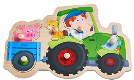 HABA 305550 - Greifpuzzle Lustige Traktorfahrt, Greifpuzzle ab 1 Jahr, bunt