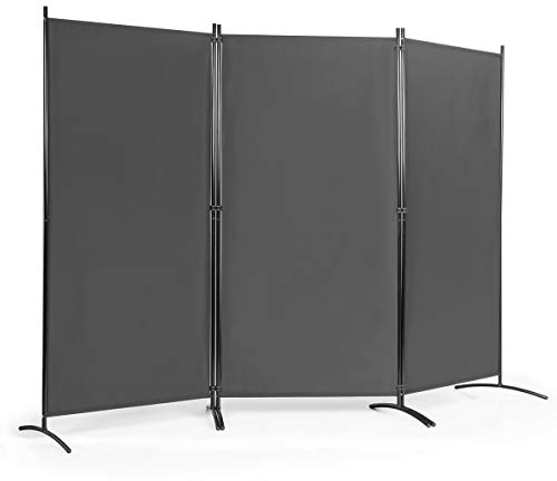 COSTWAY Rumsavdelare, paravent 3 delar, skiljevägg, väggparaply av metall och polyester, integritetsrum, avdelare inomhus för hem, kontor, terrass 260 x 183 cm (grå, 3 delar)