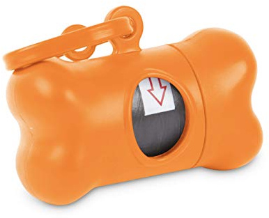 Dispenser a forma di osso di sacchetti per escrementi di cani e animali domestici, con 15 sacchetti (arancione)