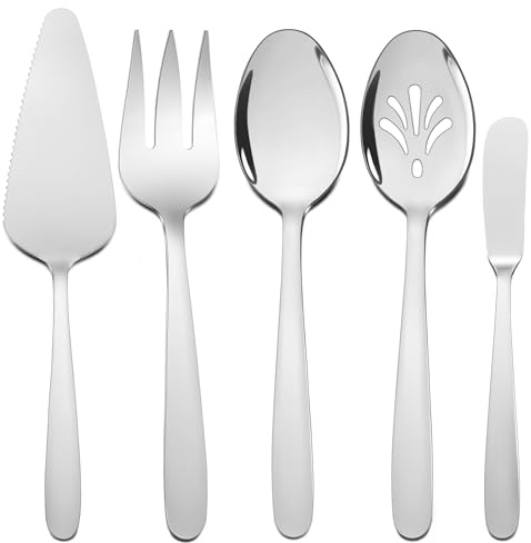 HaWare 5-Piece Silverware Serving Utensils, Stainless Steel Spoon Fork, Mirror Polished and Dishwasher Safe