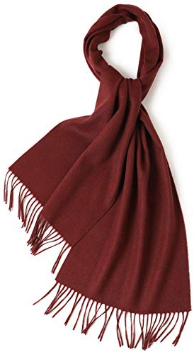 Prettystern bufanda larga de lana unicolor con flecos para otoño invierno hombres y mujeres - Rojo oscuro