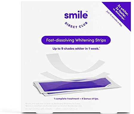SmileDirectClub Fast Dissolving Teeth Whitening Strips - 18 Count - 2X Whiter Results, 2X Faster - Professional Strength Hydrogen Peroxide - Pain Free and Enamel Safe