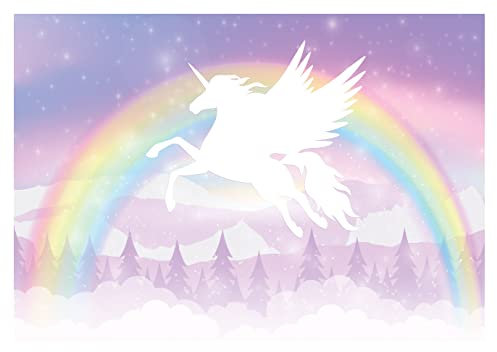 WallArena - Vlies Fototapete Kinderzimmer 368x254 cm Einhorn Regenbogen Mädchen Märchen für Kinder - Fototapeten Tapeten für Kinder Kindertapete - Vliestapete Wandtapete Tapete 3D Effekt