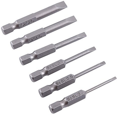 S2 Alloy Flat Head 50mm Slotted Screwdriver Bits with Magnetic Tip - 6 Pieces Hex Shank