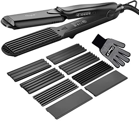 Piastra Frisè Capelli-Onde a zigzag, Rivestimento Protettivo 4X: Ceramica, Tormalina, Ionico e antistatico, Sostituibile Arricciacapelli per Mais Caldo,Temperatura Regolabile per Capelli Lisci