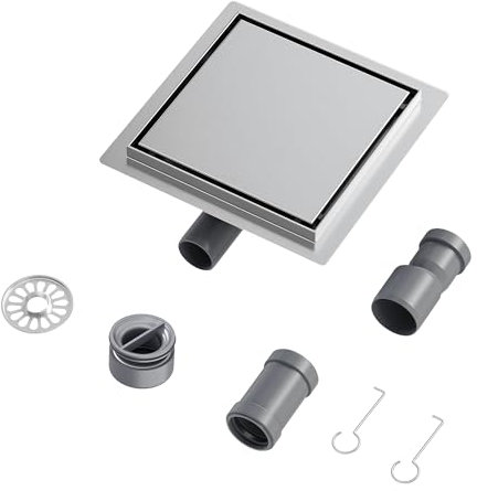 Neodrain Bodenablauf Dusche Edelstahl Duschrinne Quadratisch 20 x 20 cm mit 360° Siphon, Geruchsverschluss und Haarfilters 2 in1 Befliesbar Ablaufrinne Duschablauf