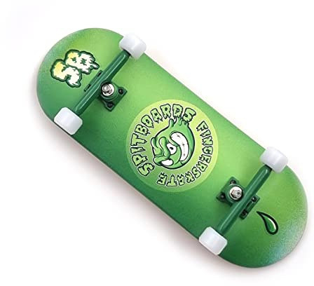 SPITBOARDS 34 mm x 96 mm Pro fingerboard set (komplett) | Real Wood Deck | Pro lastbilar med låsmuttrar och bussningar | Polyuretan hjul | runda emblem (grön version)