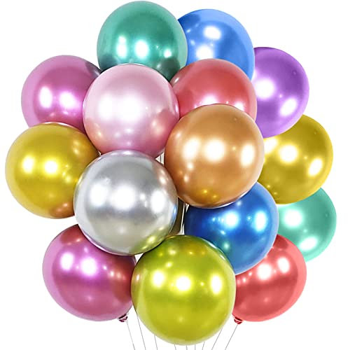 HYKJNBW Metallic Balloons 50 Pcs 12 Inch Chrome Balloons Assorted Colors Multicoloured Shiny Glossy Latex Balloons for Birthday Wedding Party Decoration