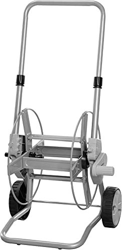 Chariot enrouleur de tuyau en métal avec manivelle et roues, enrouleur de tuyau jusqu'à 60 mètres, support mobile pour tuyaux d'arrosage de jardin, couleur argent, dimensions 436 x 364 x 868 mm