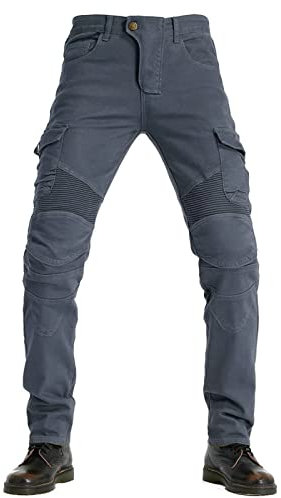 FSORB Pantaloni Moto Uomo, Traspirante Elastico Jeans, Kevlar Traspirante - Impermeabile E Antivento Pantaloni Protettivi Pantaloni Moto Uomo, 4 X Pad Di Protezione (Grigio,XL)