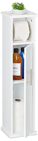 Relaxdays Toilettenpapierhalter stehend, 2 Fächer, Badezimmeregal, HBT: 77x18,5x17,5 cm, WC Papier Schrank, weiß/Silber, MDF, 77 x 18,5 x 17,5 cm