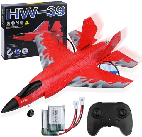 Henakmsl RC Flugzeug 2CH F35 Ferngesteuertes Flugzeug Spielzeug HW39 Fighter 2.4GHz RTF für Anfänger, Kinder und Erwachsene USB Aufladung (Rot)