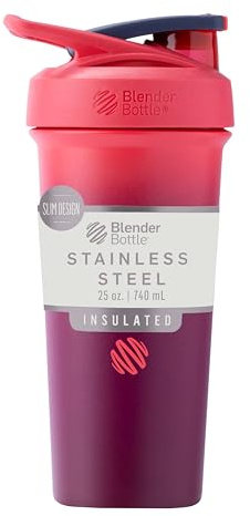 BlenderBottle Strada Sleek Shaker Cup Gourde Metal Bouteille d'eau isotherme en acier inoxydable avec fouet métallique, 750 ml, orange sangria