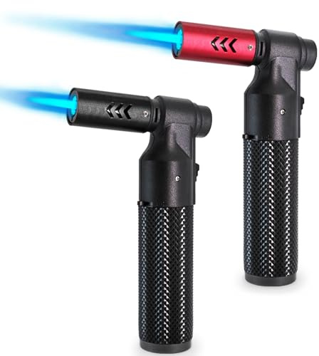Zoocura 2 Pack Butane Torch Lighter Big Jet Flame Refillable Portable Butane Torch Adjustable Mini Blow Torch for Camping Grill Culinary Soldering Cooking Welding BBQ (Fuel Not Included)