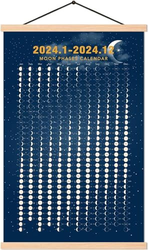 2024 månfas kalender tryckt affisch – 2024 månfas kalender med vertikalt dukmaterial – en himmelsk kalender, astrologidekorationer, månspårning (40 x 61 cm)