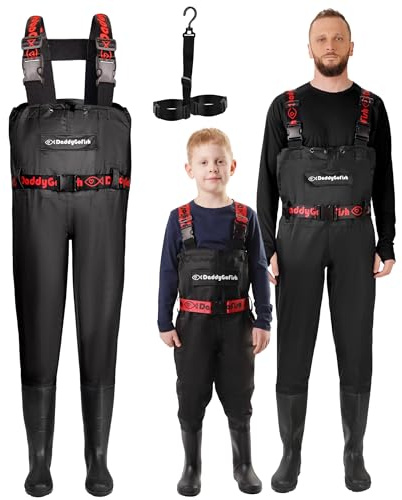 DaddyGoFish Chest Waders for Kids and Adults, Fishing and Hunting Waders with a Pocket and a Wader Hanger