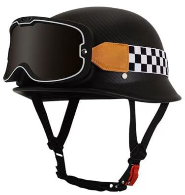 Retro Motorrad Halbhelme Halbhelm Deutscher Stil Roller Cruiser Chopper Mit Brille ECE Zertifiziert Roller-Helm Scooter Mofa-Helm K,4XL=67-68CM