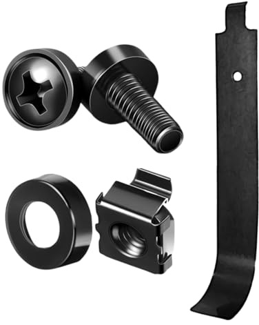 TECHTOO 50 Pack M6 Rack Mount Cage Nuts, Screws and Washers w/Insertion and Removal Tool for Rack Mount Server Cabinet, Server Shelves, Routers, Patch Panel, Cable Ties (Cage Nut/Screw+Tool)