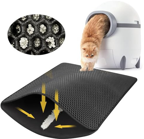 Powmag Katzenklo Matte, 45x60CM Doppelte Design Katzenstreu Matte, Katzenmatte Katzenklo mit Klettverschluss, Wasserdicht und Urin Proof Katzenmatte Katzenklo für Litter Catcher [Schwarz]