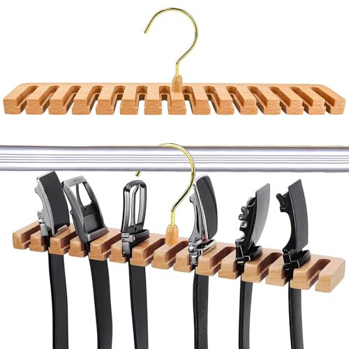STCRERAG Belt Hanger for Closet, 14 Slot Belt Rack Wooden Belt Storage Rack Space Saving Belt Organizer Block Solid Belt Hanger Tie and Belt Organizer Display for Wardrobe Door Wall