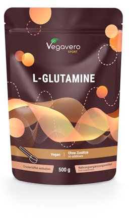 L-Glutamin Pulver 500 g | Vegan | Aus Fermentation | Hochdosiert | Laborgeprüft | L-Glutamine für Muskelregenaration | 100 Portionen | Deutsche Produktion von Vegavero