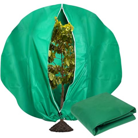 1 housse de protection contre le gel – 250 x 360 cm – Housse épaisse pour arbres d'hiver avec fermeture éclair et cordon de serrage – Tissu antigel – Veste pour plantes d'extérieur (80 g/m², vert)