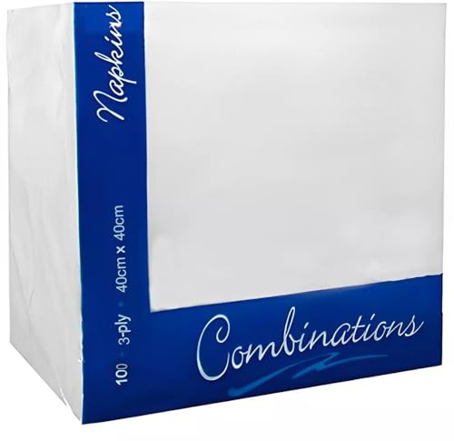 Tezraftaar® 100 x Paper Napkins Disposable 40cm x 40cm 3Ply White Serviettes Tissue Paper for Catering Supply Tableware Weddings Christmas Birthday Parties