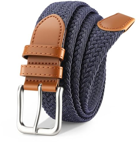 VONMELLI Mens Belt Elastic Belts for Men Stretch Braided Fabric Belts Casual Black Woven Golf Belt for Jeans