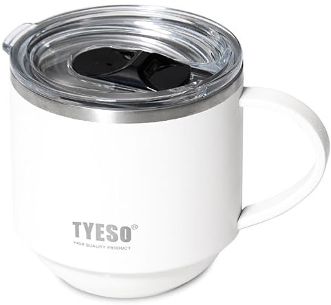 Klaraber Taza de café aislada, taza térmica con asa, taza de camping aislada con tapa, taza de cerveza de acero inoxidable de doble pared, a prueba de derrames, reutilizable, 330 ml (blanco)