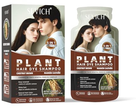 Sevich 5 en 1 Ginseng Champú de tinte para el cabello para mujeres y hombres, tratamiento de color, 10 bolsas desechables para cobertura de canas y fortalecimiento del cabello, sistema de cuidado del