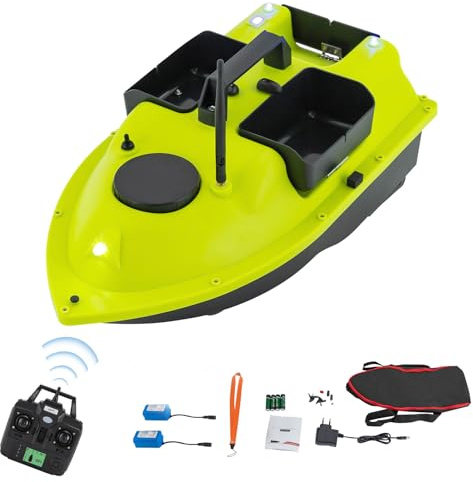 ACROSSPART 600 m, barca da pesca RC, barca con GPS e luce LED e 3 scatole, Angel Nest Boot, telecomando con display LED (verde)